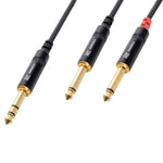 Signal cable 6,3 Jack (stereo) – 2x 6,3 Jack (mono) 3Mtr